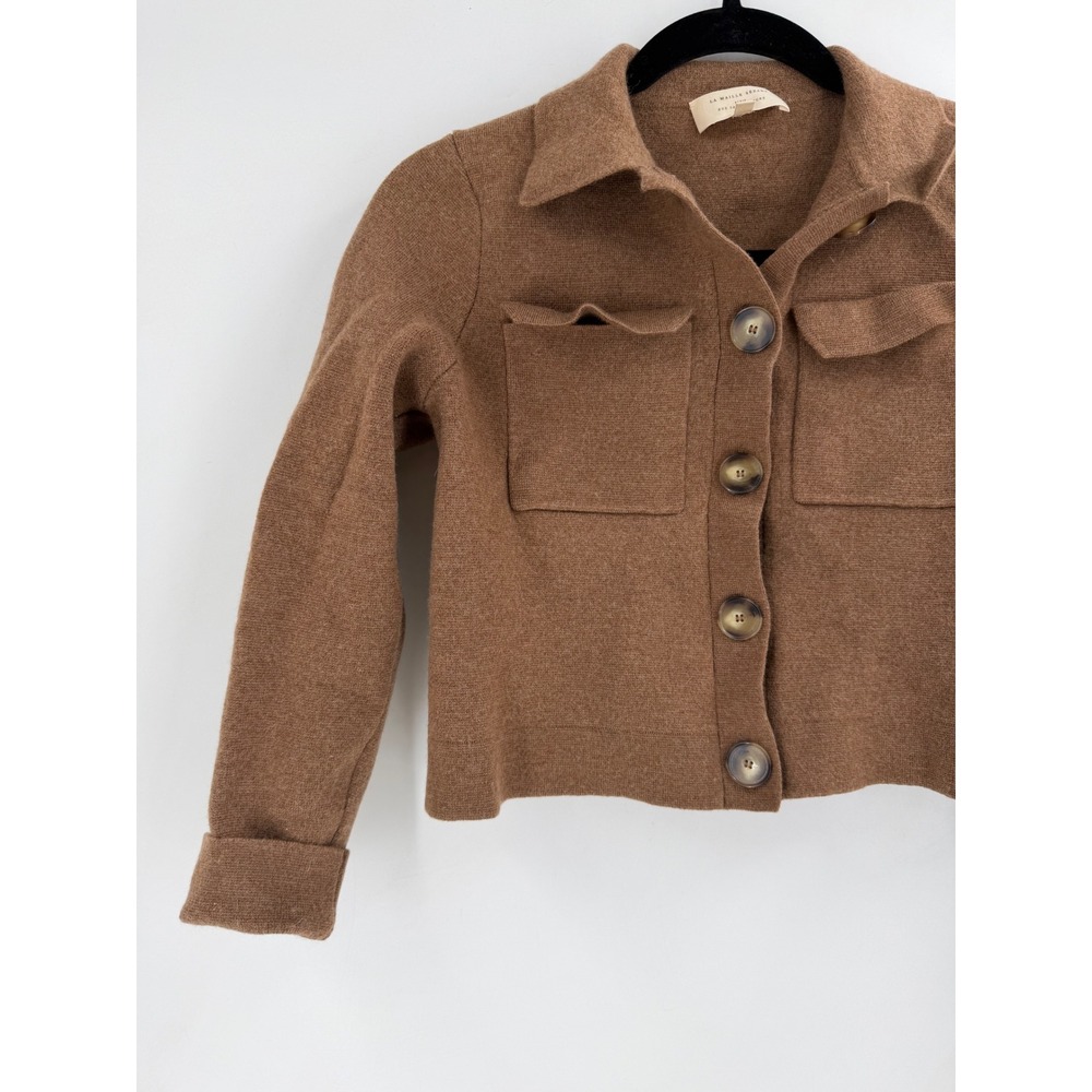 Sezane Chlo Cardigan Women S Brown Merino Wool Cropped Parisian Chic S231GIL003M - Picture 3 of 10